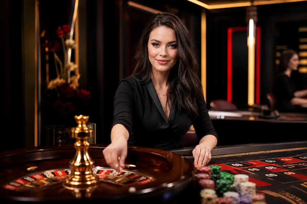 Dealer profesional di meja roulette studio live casino